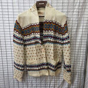 Vintage Nordic Cardigan Sweater Fair Isle Large